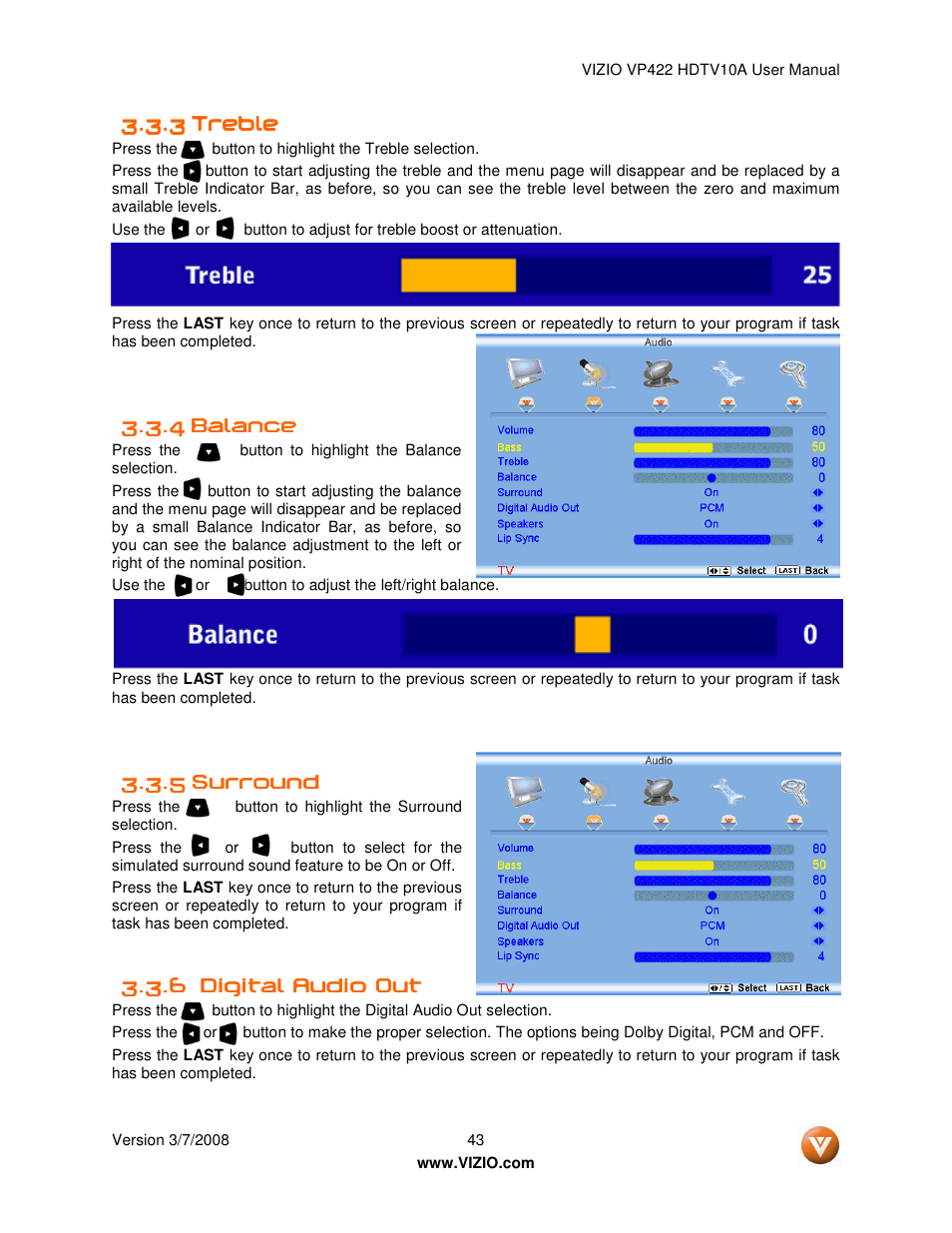 Vizio VP422 User Manual | Page 43 / 70