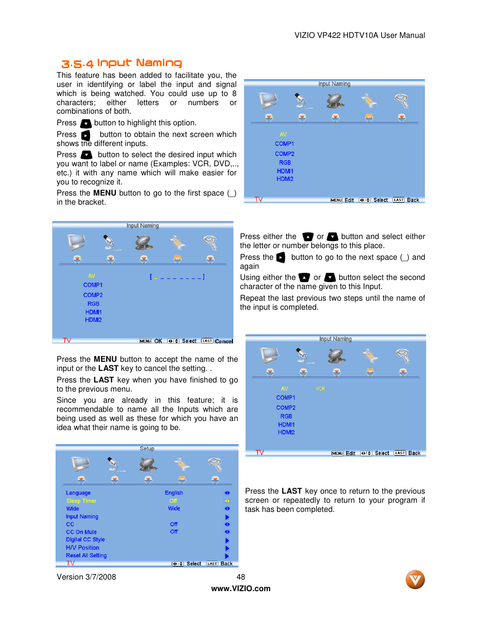 Vizio VP422 User Manual | Page 48 / 70