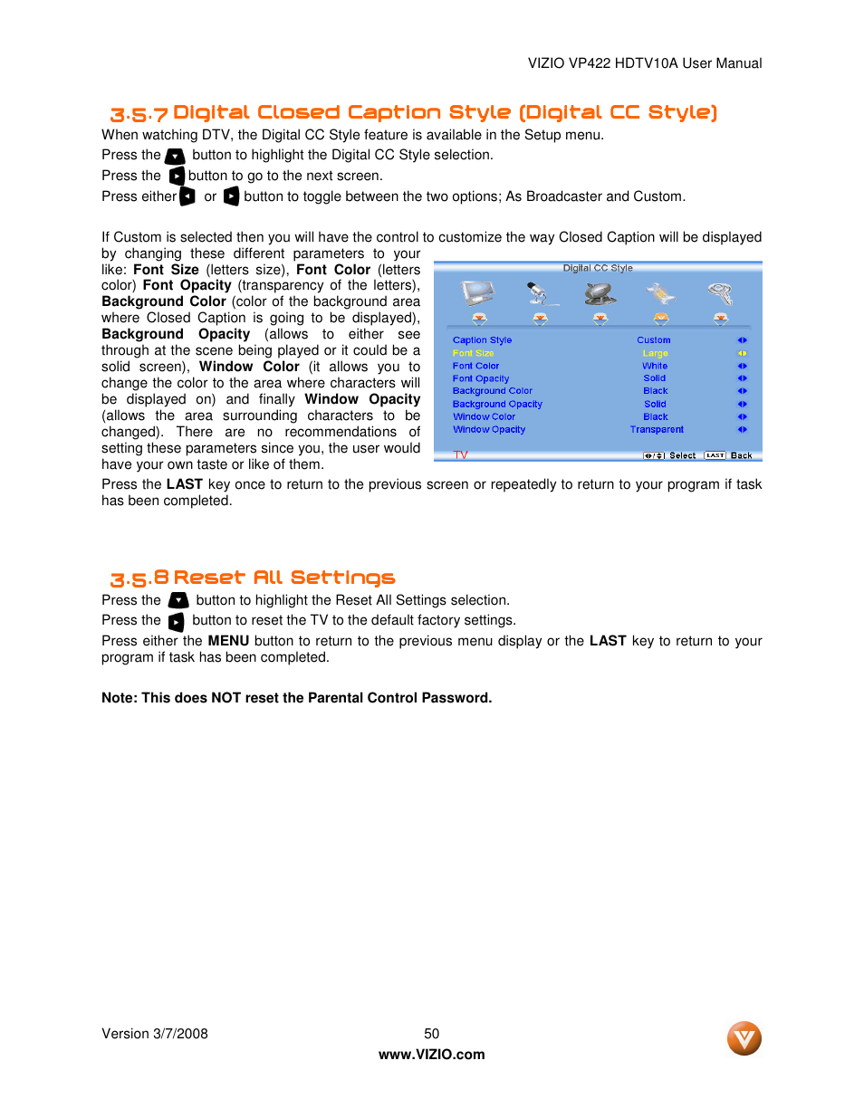 Vizio VP422 User Manual | Page 50 / 70