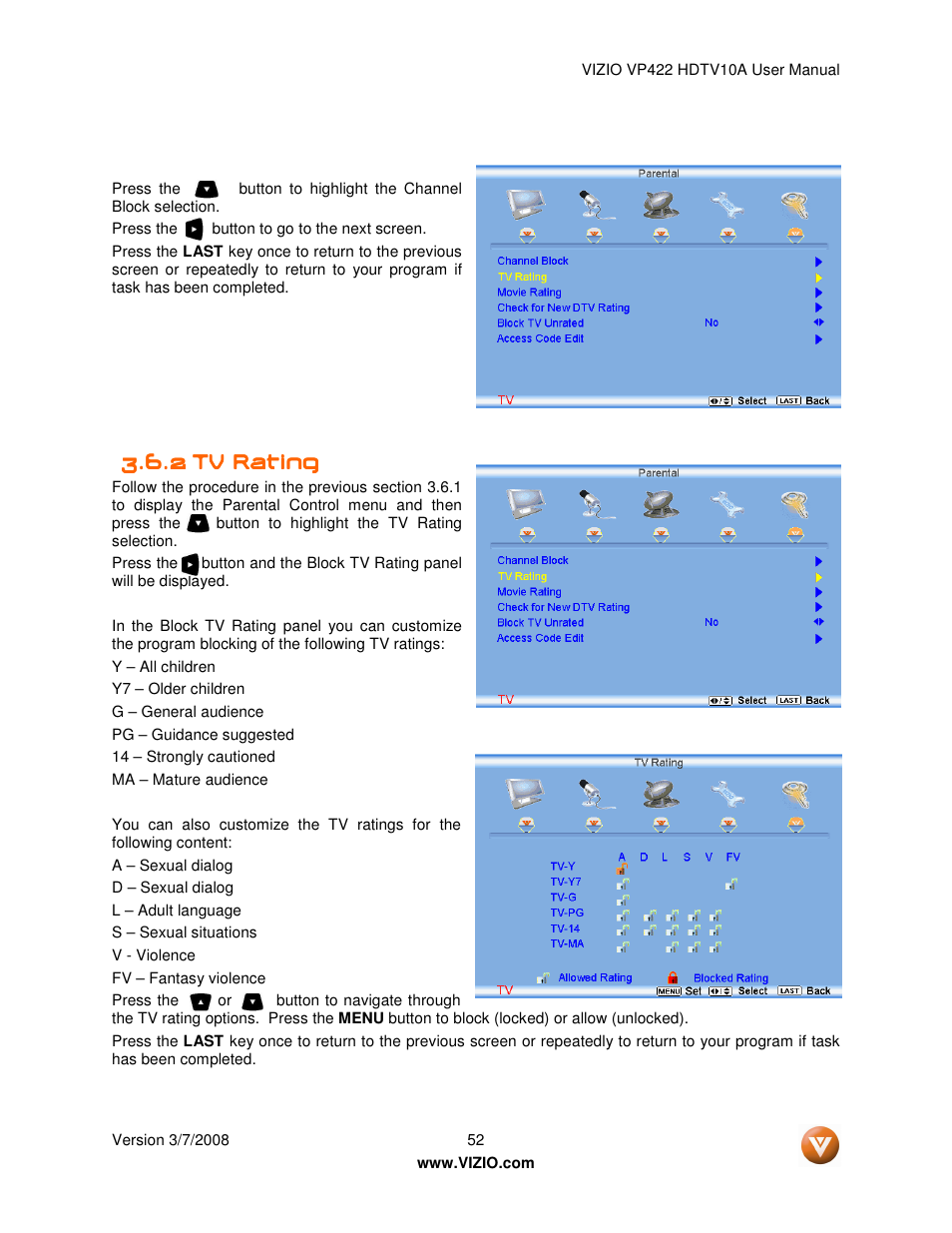 Vizio VP422 User Manual | Page 52 / 70