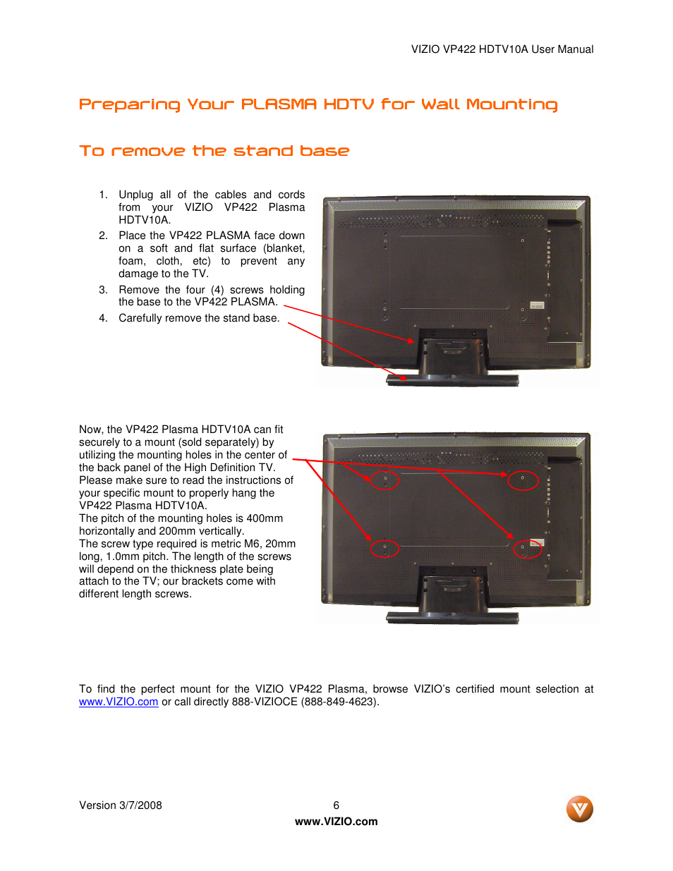 Vizio VP422 User Manual | Page 6 / 70