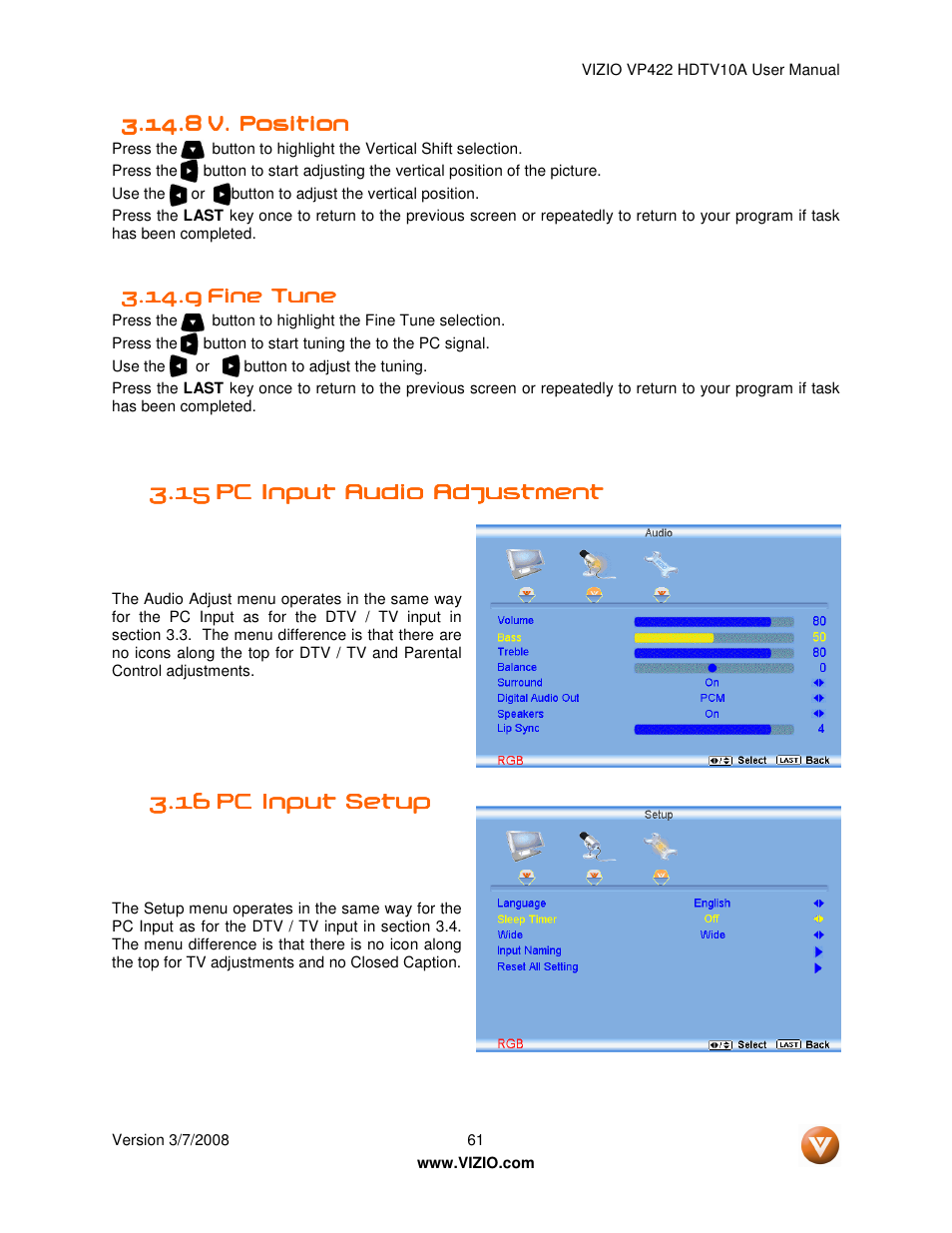 Vizio VP422 User Manual | Page 61 / 70