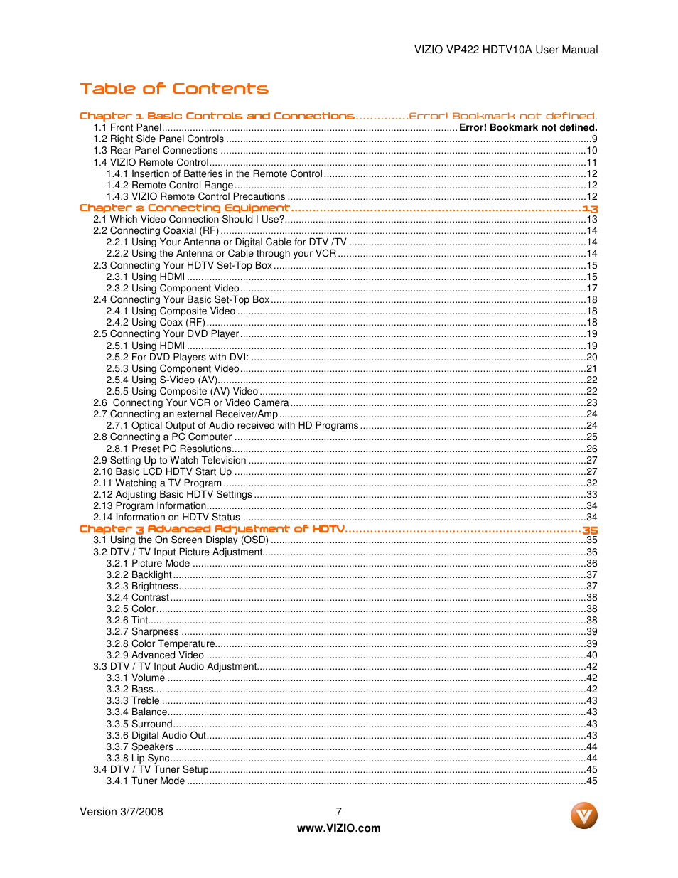 Vizio VP422 User Manual | Page 7 / 70