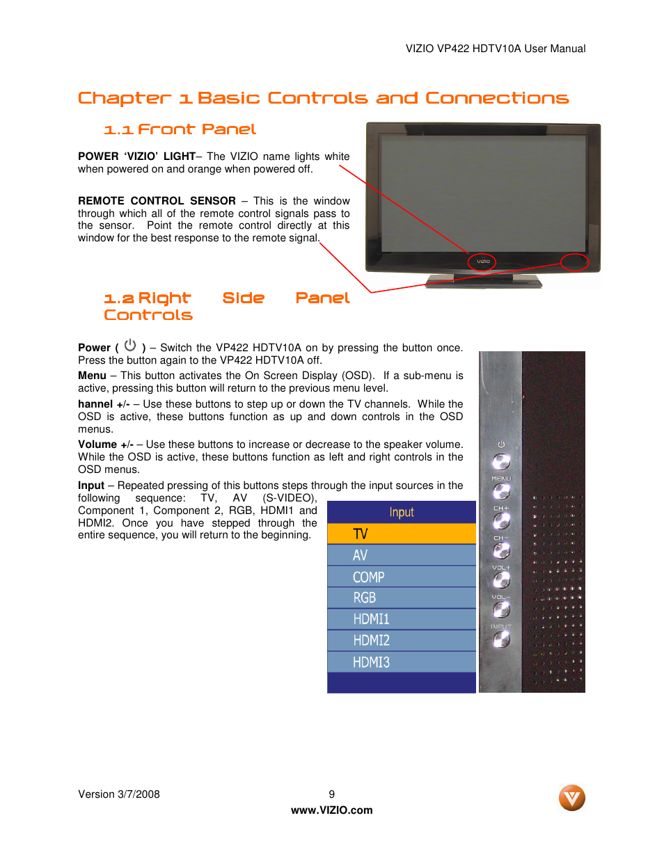 Chapter 1 | Vizio VP422 User Manual | Page 9 / 70