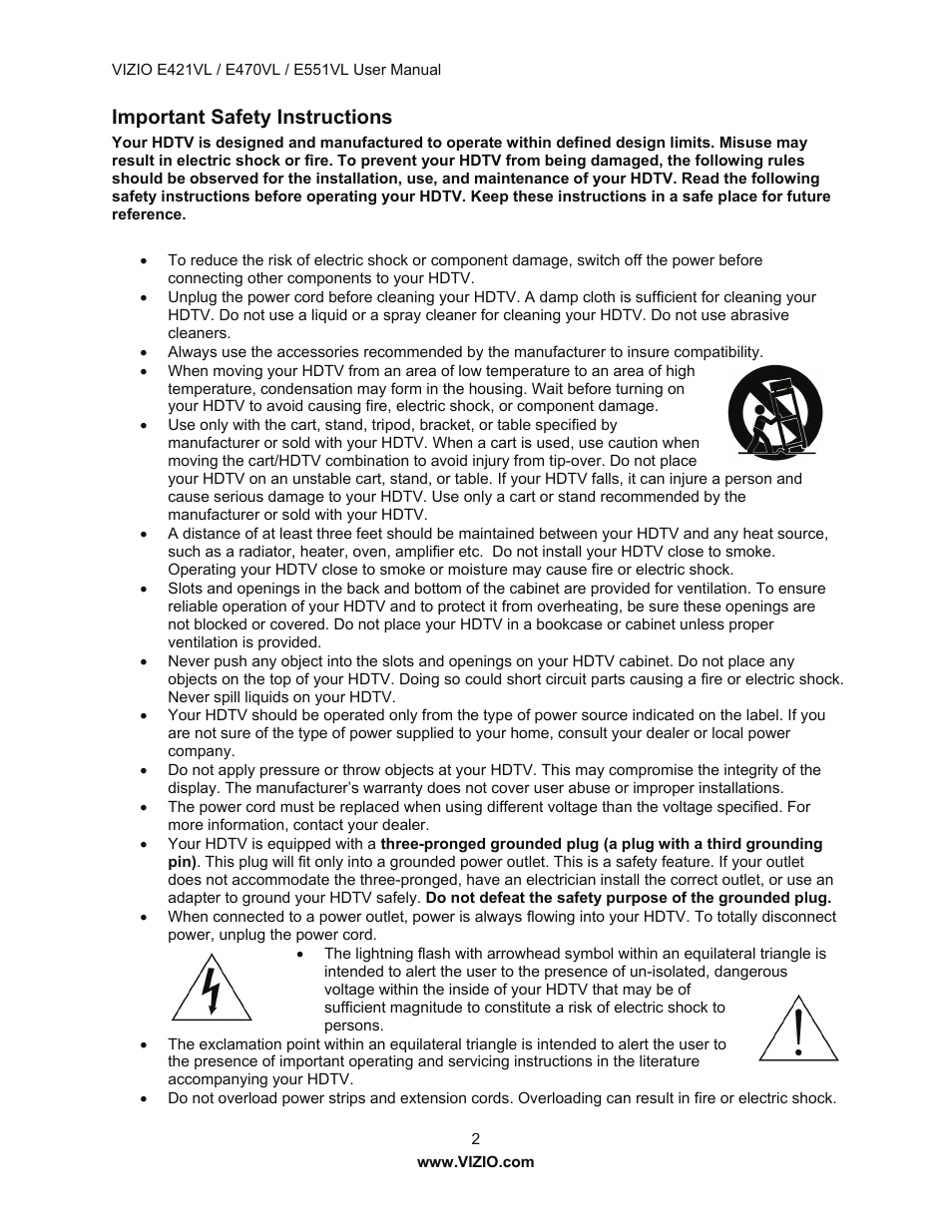 Important safety instructions | Vizio E421VL User Manual | Page 3 / 69