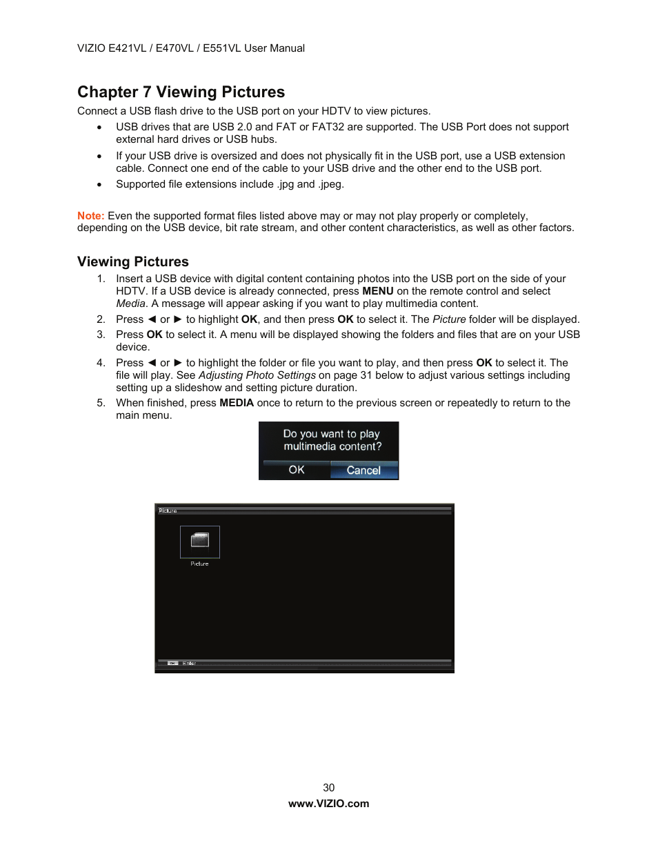 Chapter 7 viewing pictures, Viewing pictures | Vizio E421VL User Manual | Page 31 / 69