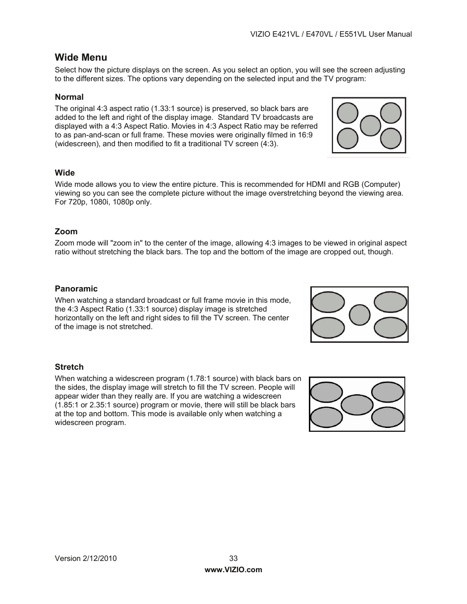 Wide menu | Vizio E421VL User Manual | Page 34 / 69