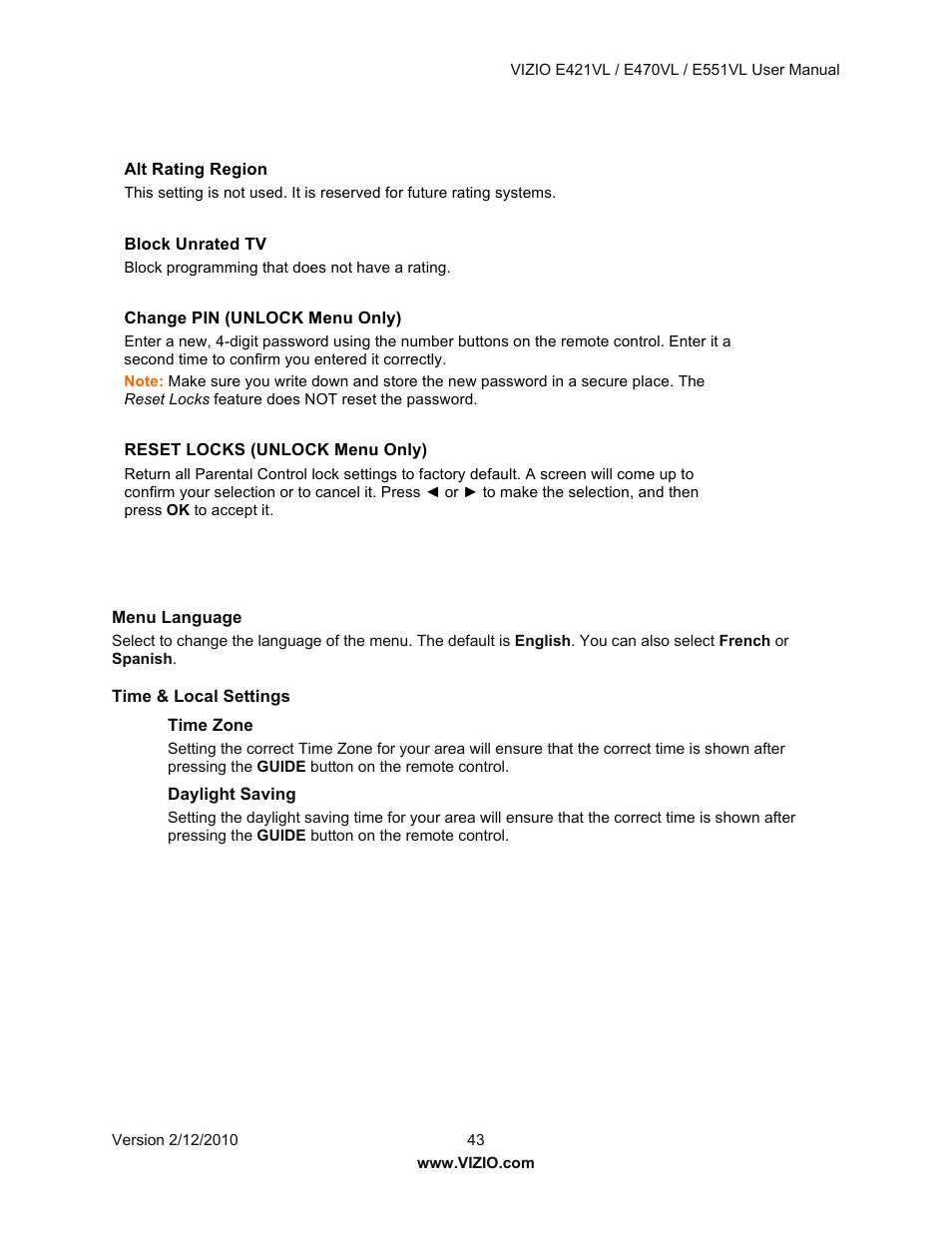 Vizio E421VL User Manual | Page 44 / 69