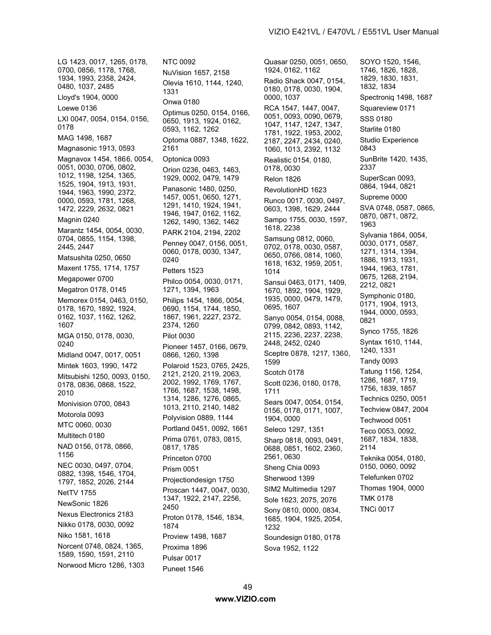 Vizio E421VL User Manual | Page 50 / 69