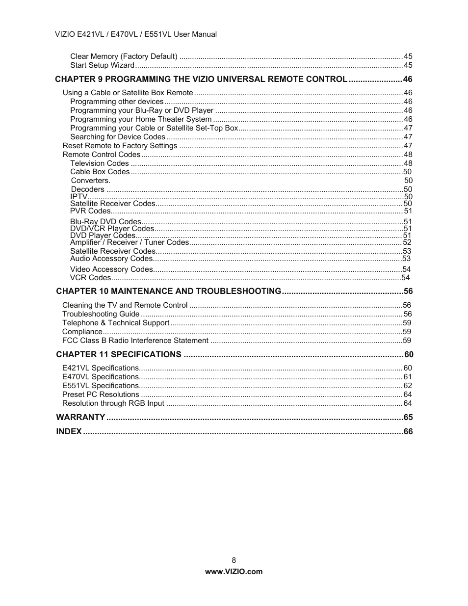 Vizio E421VL User Manual | Page 9 / 69