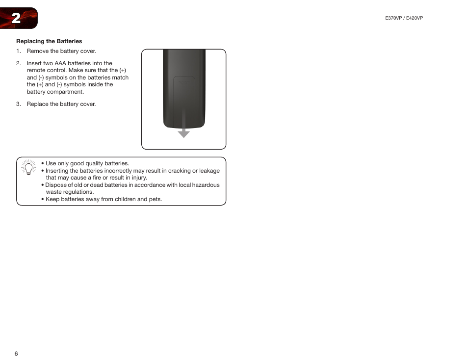 Replacing the batteries | Vizio E420VP User Manual | Page 14 / 45