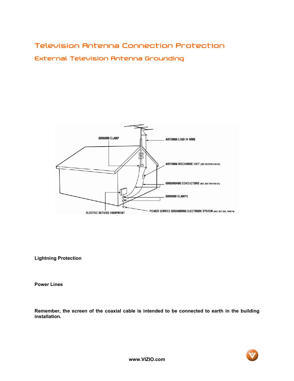 Television antenna connection protection | Vizio GV46L FHDTV20A User Manual | Page 3 / 85