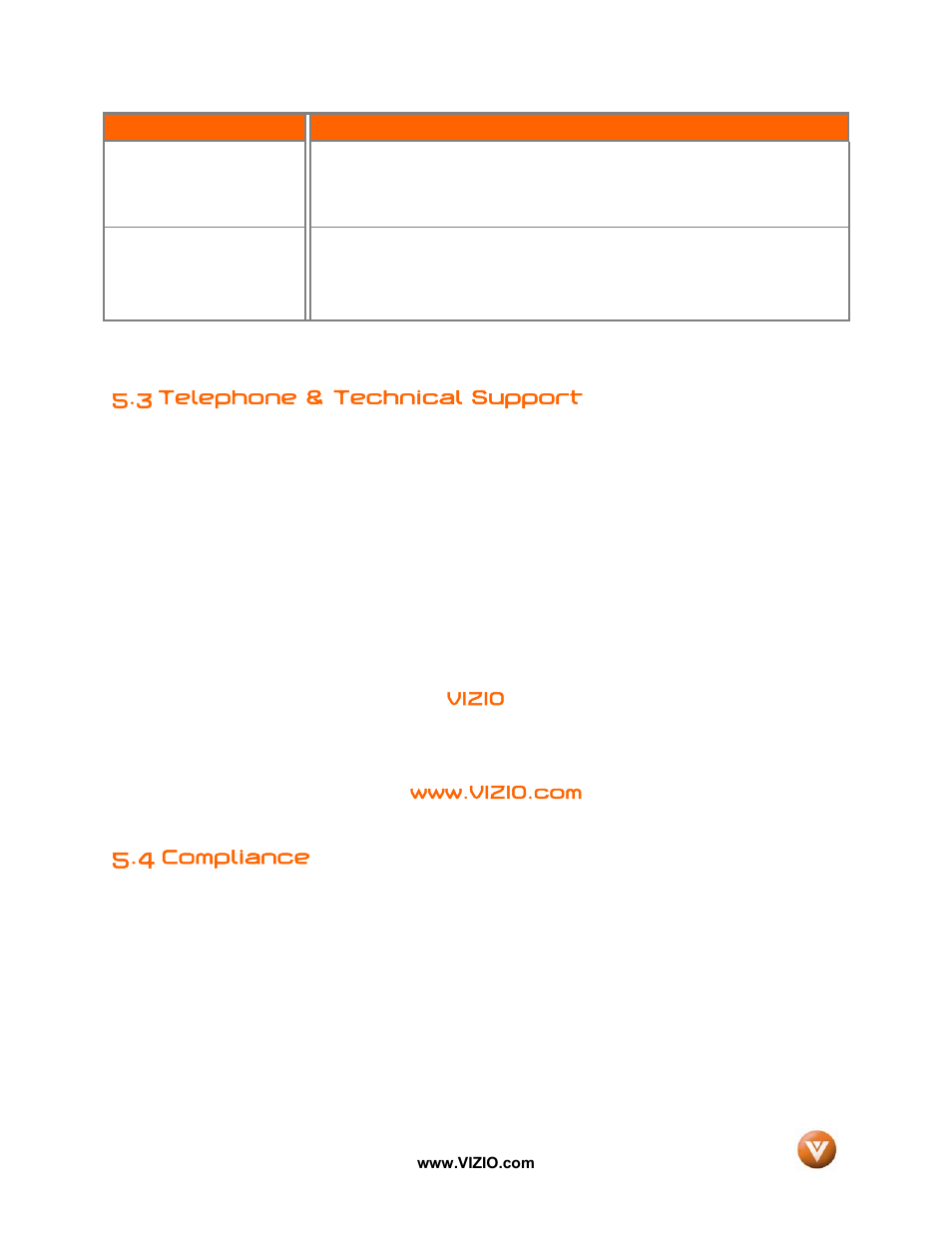 3 telephone & technical support, 4 compliance, Compliance | Vizio GV46L FHDTV20A User Manual | Page 72 / 85