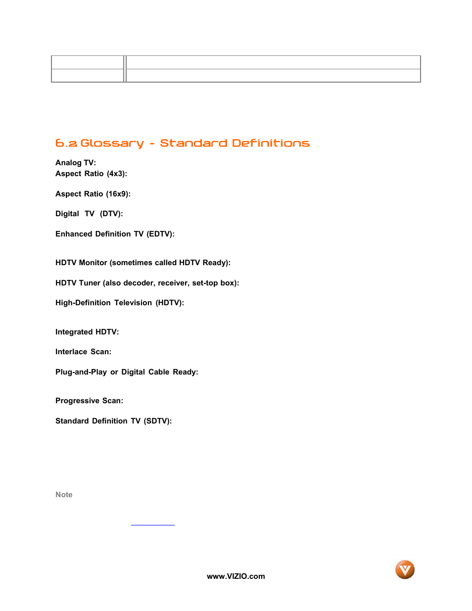 2 glossary – standard definitions | Vizio GV46L FHDTV20A User Manual | Page 75 / 85