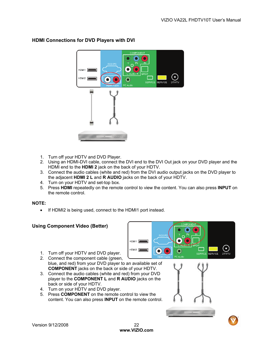 Vizio VA22LF User Manual | Page 22 / 52