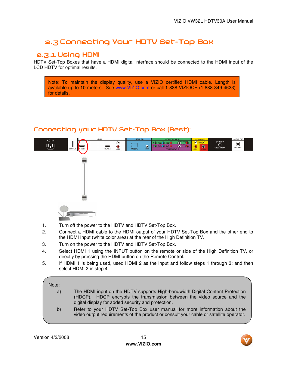 Vizio HDTV30A VW32L User Manual | Page 15 / 71