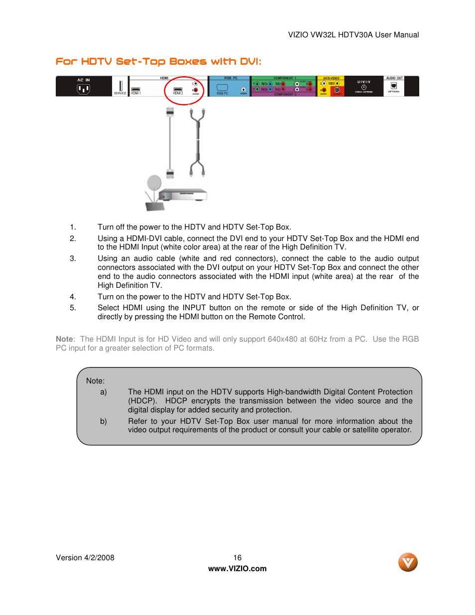 Vizio HDTV30A VW32L User Manual | Page 16 / 71