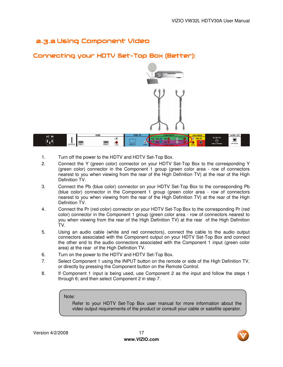Vizio HDTV30A VW32L User Manual | Page 17 / 71