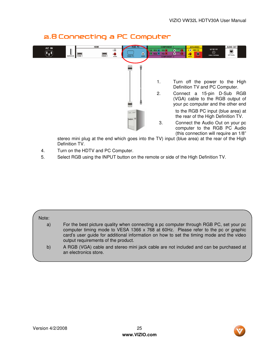 Vizio HDTV30A VW32L User Manual | Page 25 / 71