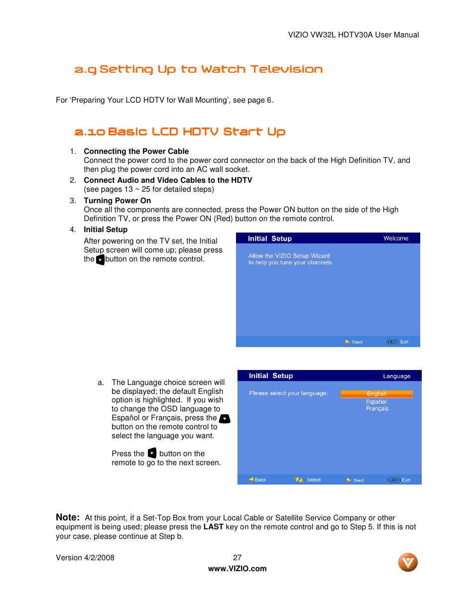 Vizio HDTV30A VW32L User Manual | Page 27 / 71