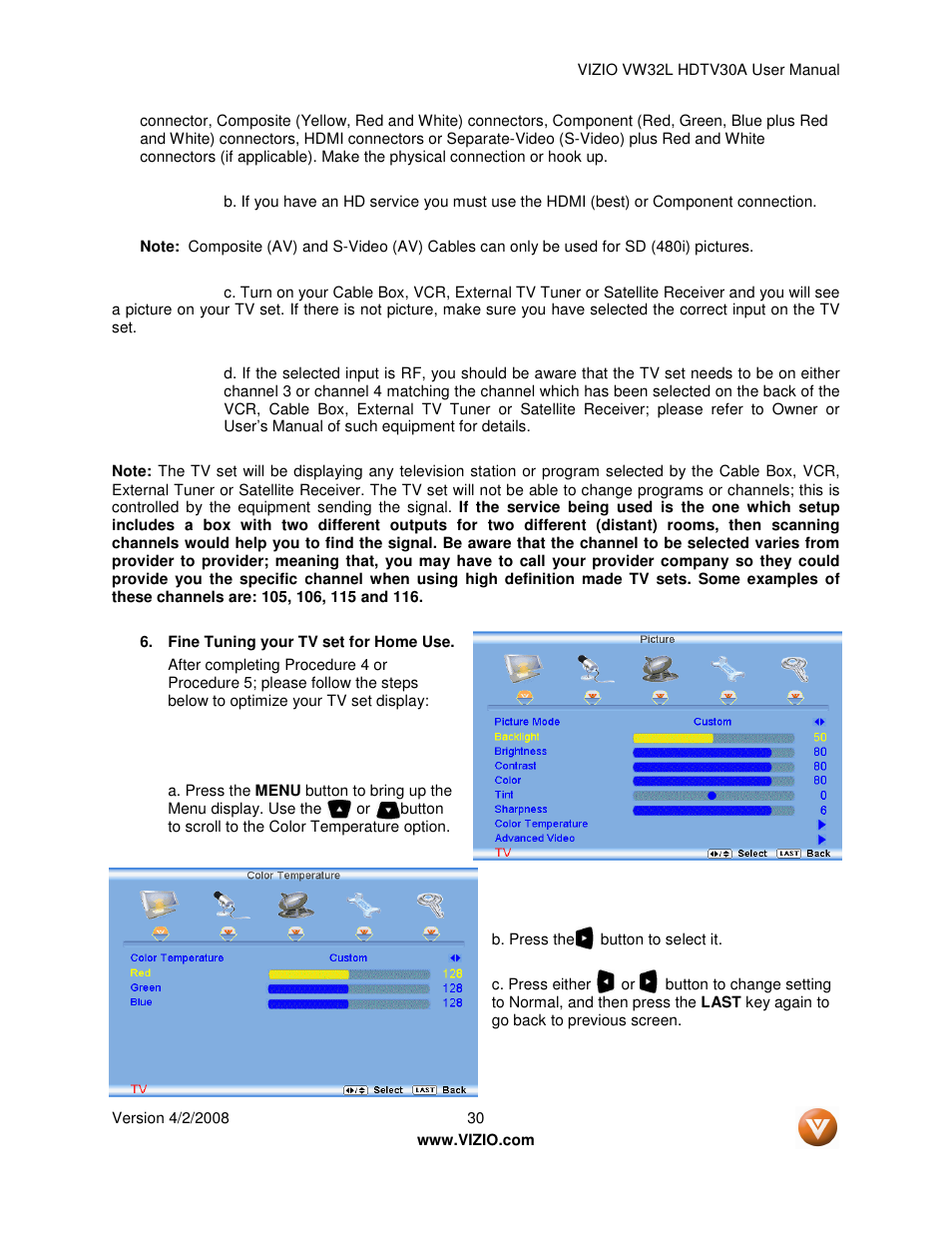 Vizio HDTV30A VW32L User Manual | Page 30 / 71