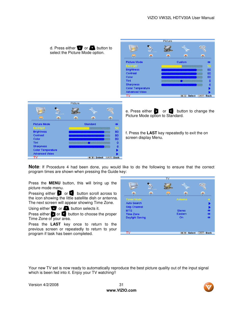 Vizio HDTV30A VW32L User Manual | Page 31 / 71