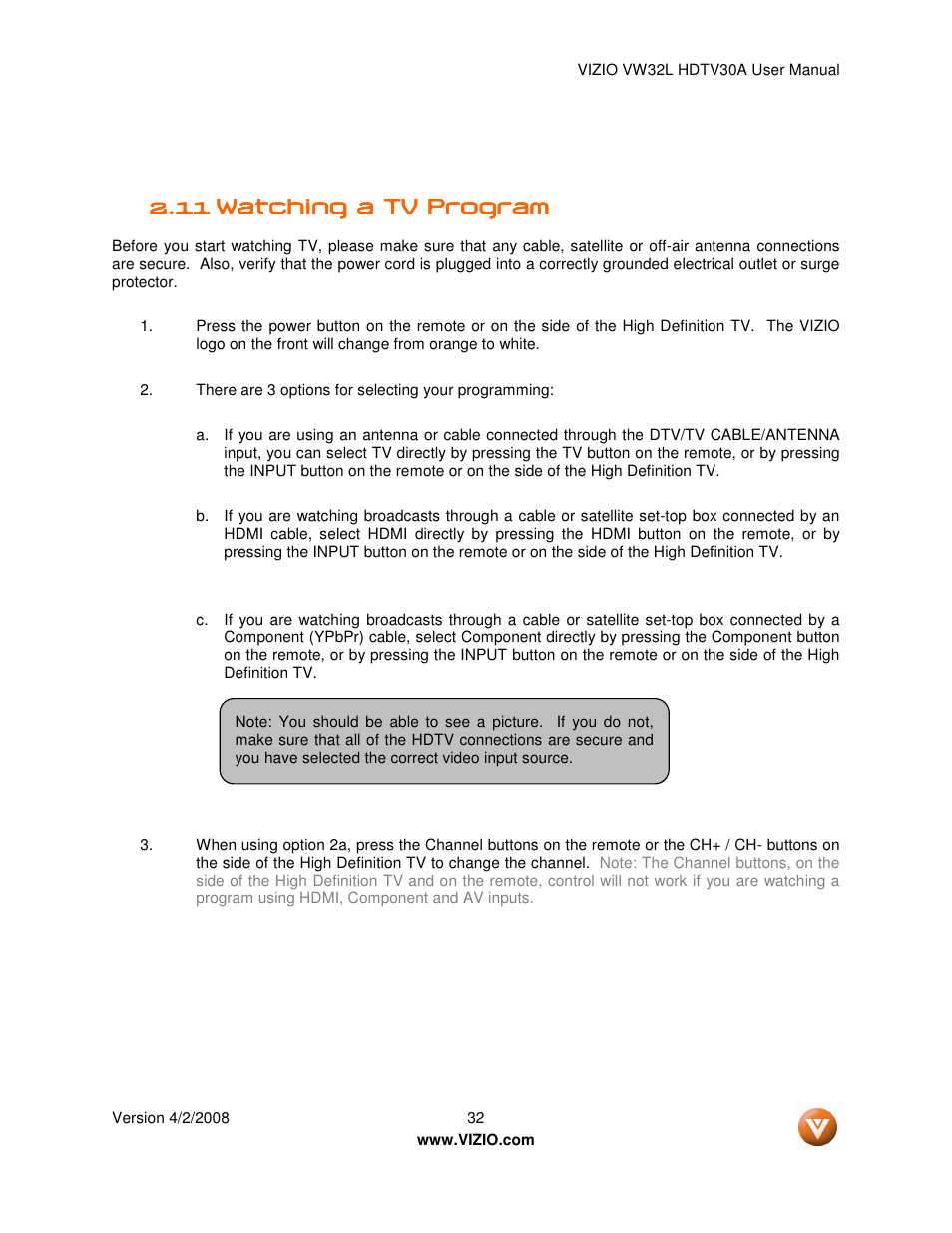 Vizio HDTV30A VW32L User Manual | Page 32 / 71
