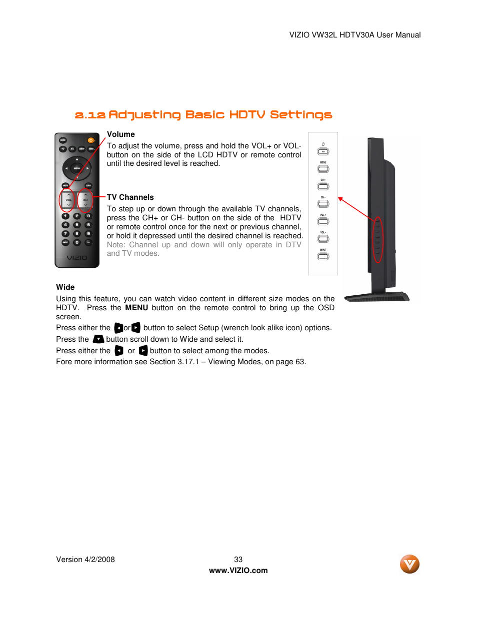 Vizio HDTV30A VW32L User Manual | Page 33 / 71