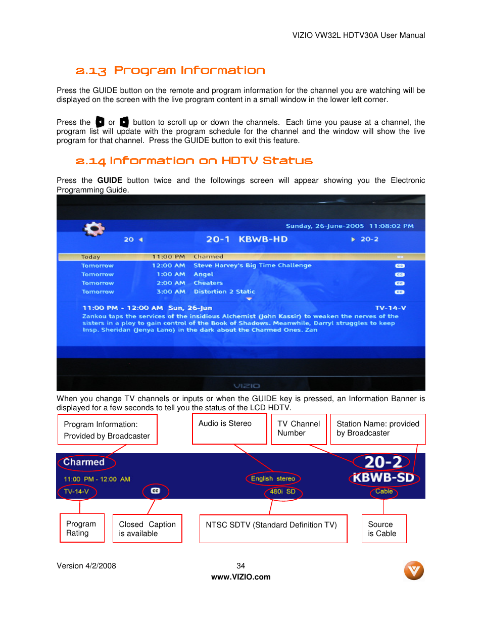 Vizio HDTV30A VW32L User Manual | Page 34 / 71