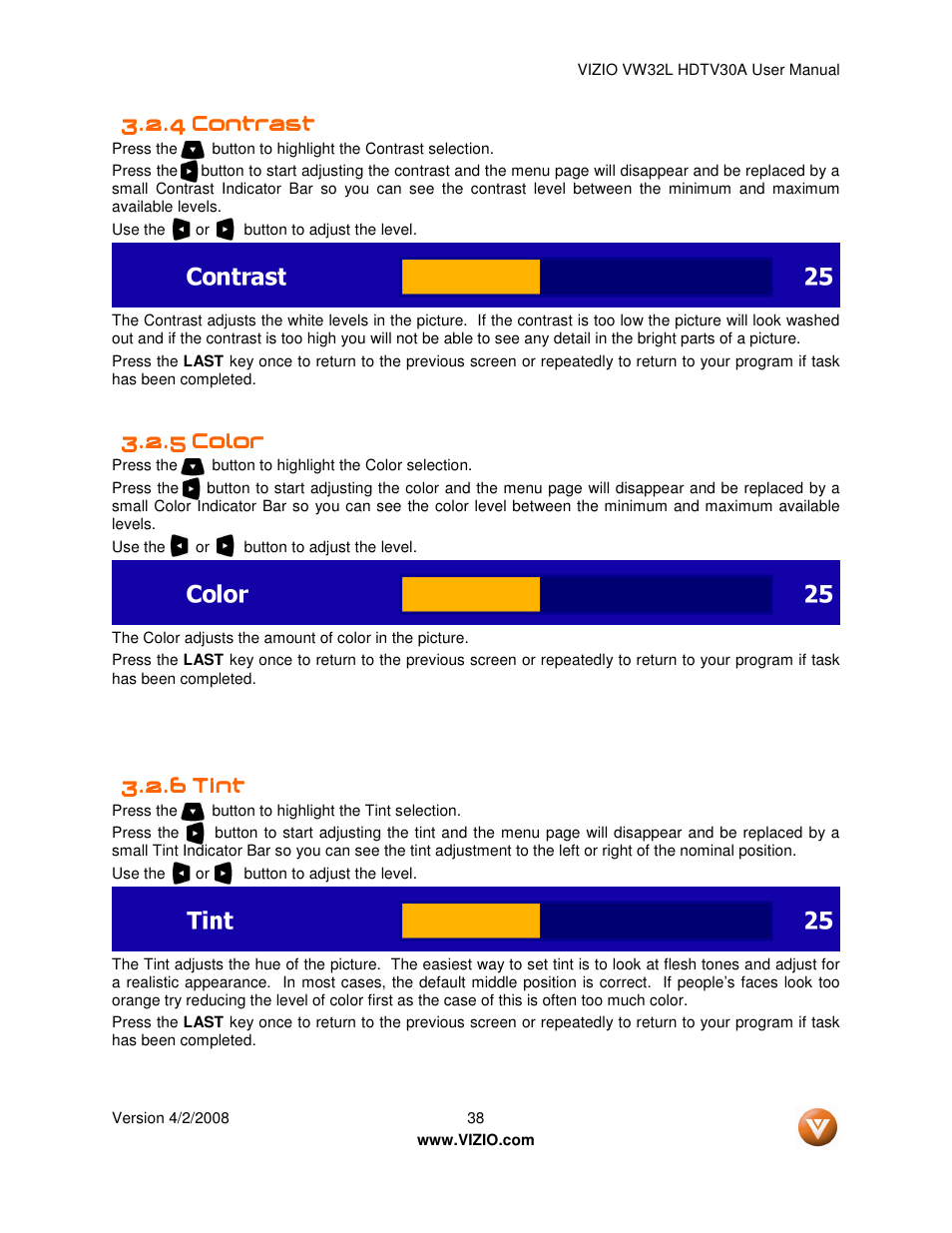 Vizio HDTV30A VW32L User Manual | Page 38 / 71