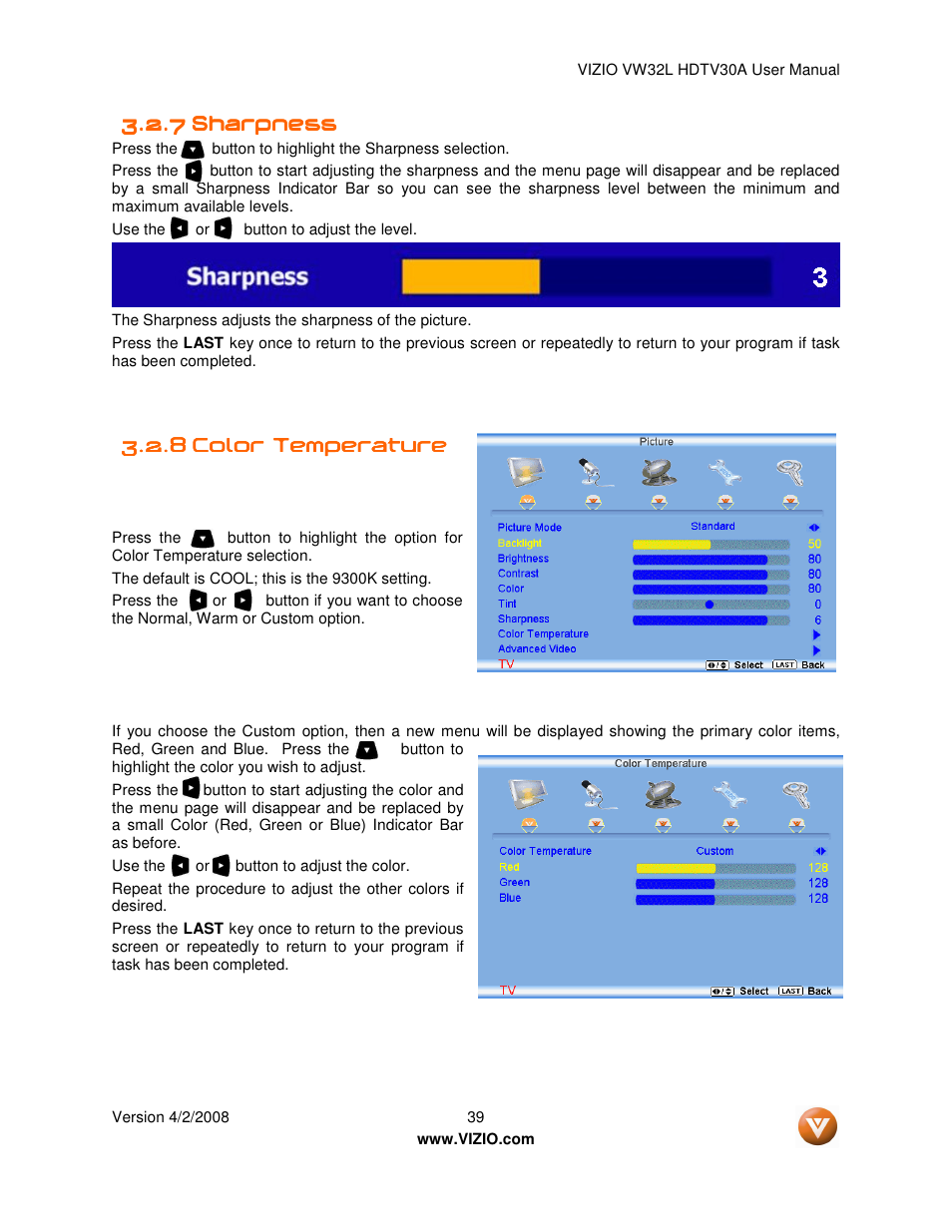 Vizio HDTV30A VW32L User Manual | Page 39 / 71
