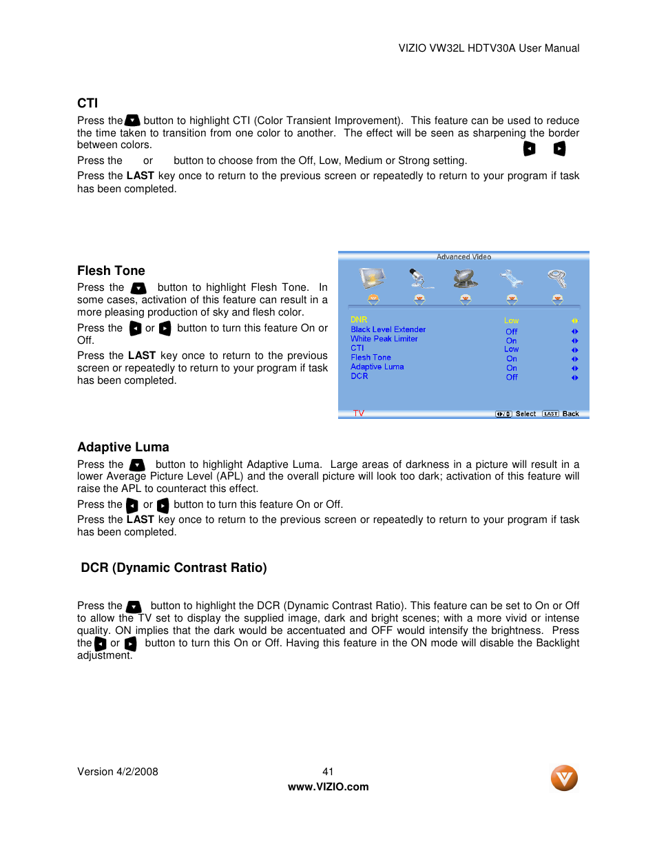 Vizio HDTV30A VW32L User Manual | Page 41 / 71