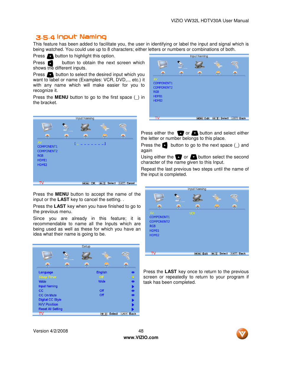Vizio HDTV30A VW32L User Manual | Page 48 / 71