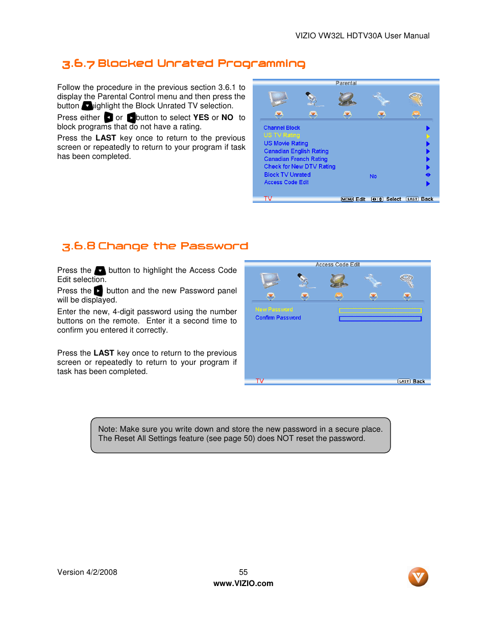 Vizio HDTV30A VW32L User Manual | Page 55 / 71