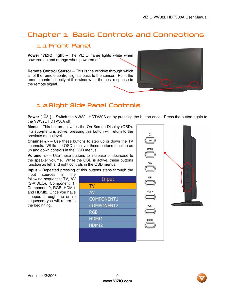 Chapter 1 | Vizio HDTV30A VW32L User Manual | Page 9 / 71
