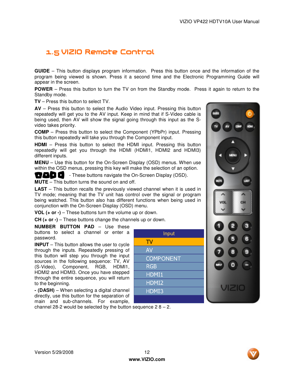 Vizio VP422 HDTV10A User Manual | Page 12 / 71