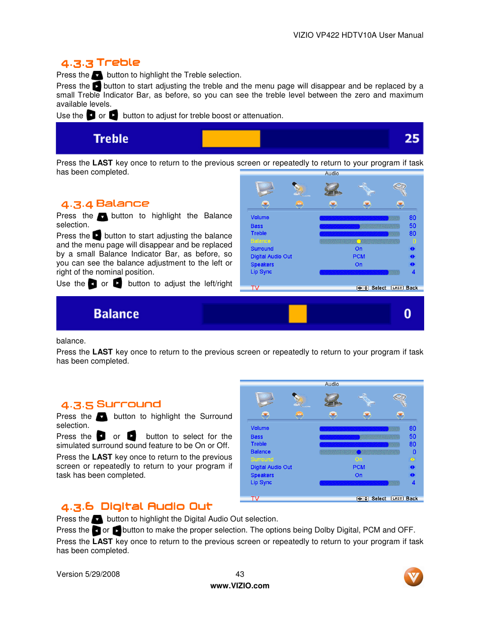 Vizio VP422 HDTV10A User Manual | Page 43 / 71