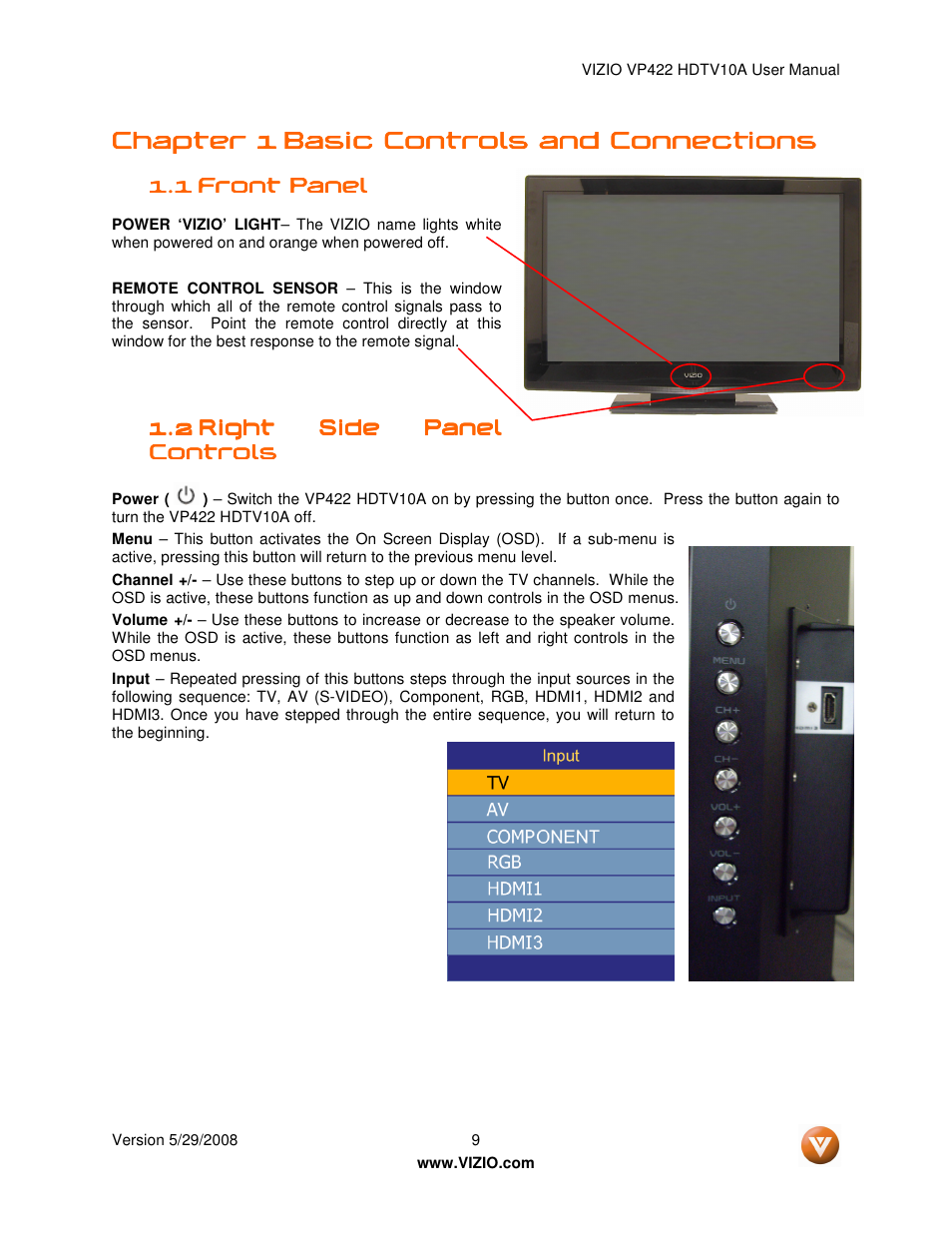 Chapter 1 | Vizio VP422 HDTV10A User Manual | Page 9 / 71