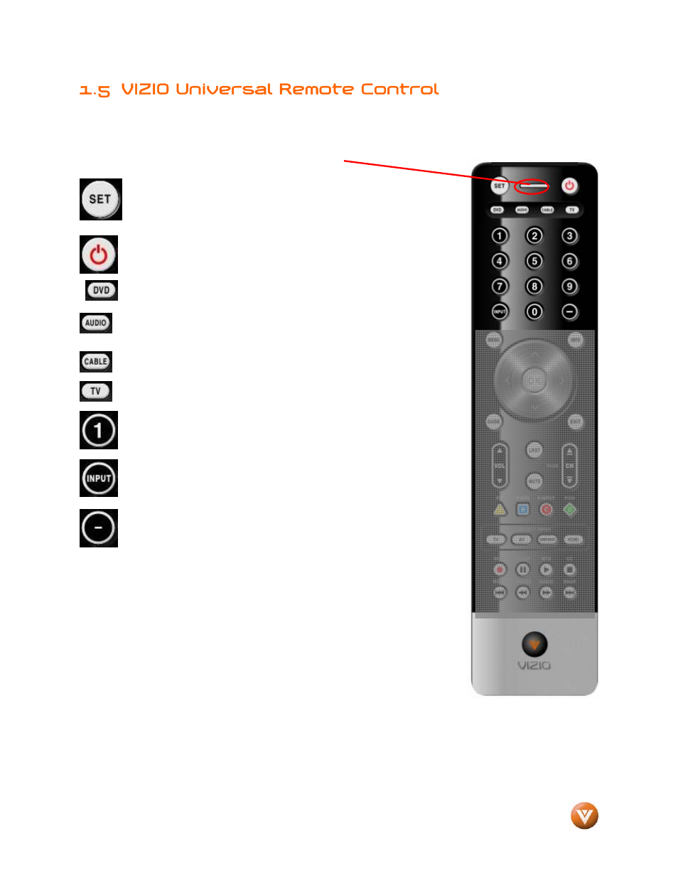 5 vizio universal remote control | Vizio VP504 FHDTV10A User Manual | Page 12 / 106