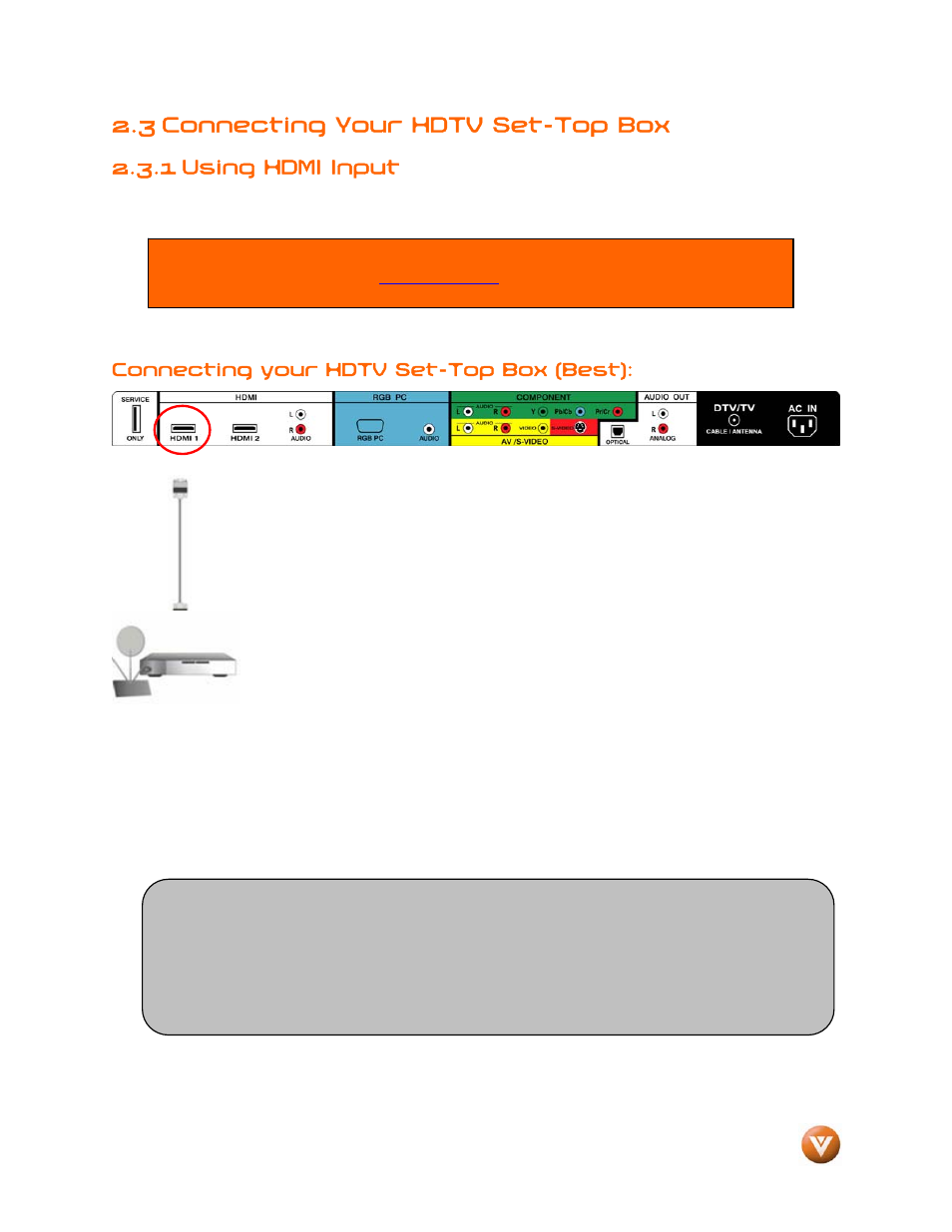3 connecting your hdtv set-top box, 1 using hdmi input | Vizio VP504 FHDTV10A User Manual | Page 18 / 106