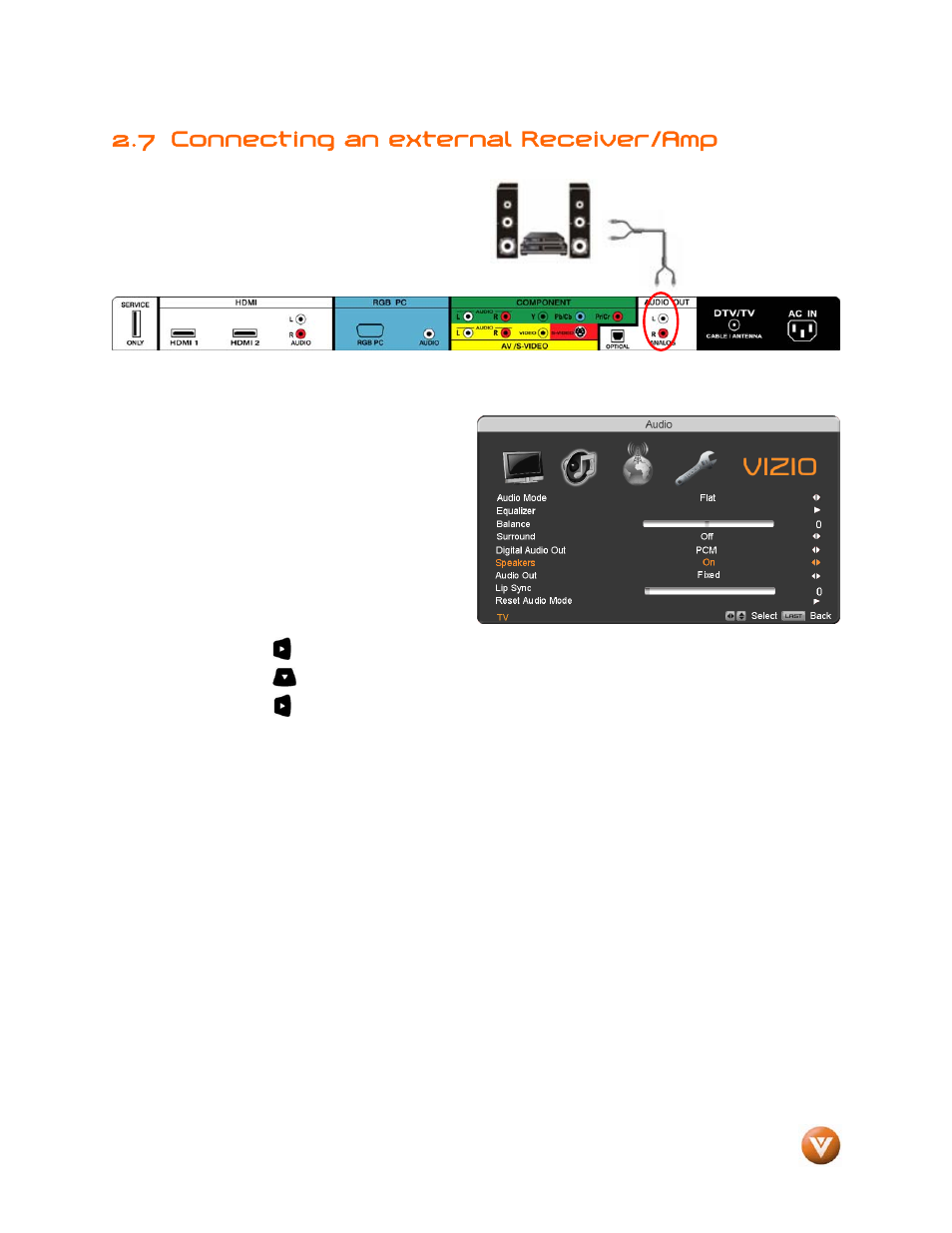 7 connecting an external receiver/amp | Vizio VP504 FHDTV10A User Manual | Page 27 / 106