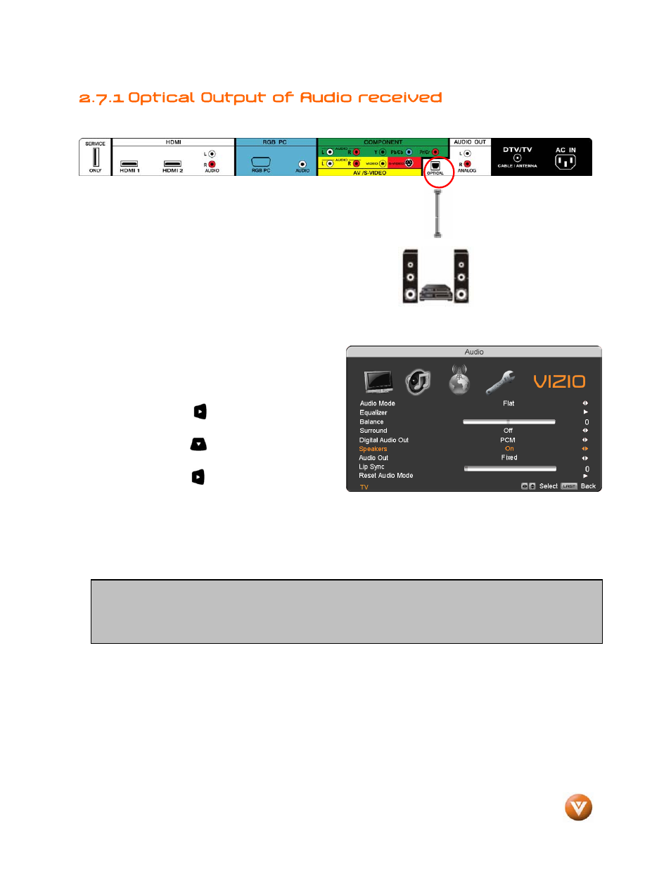 1 optical output of audio received | Vizio VP504 FHDTV10A User Manual | Page 28 / 106