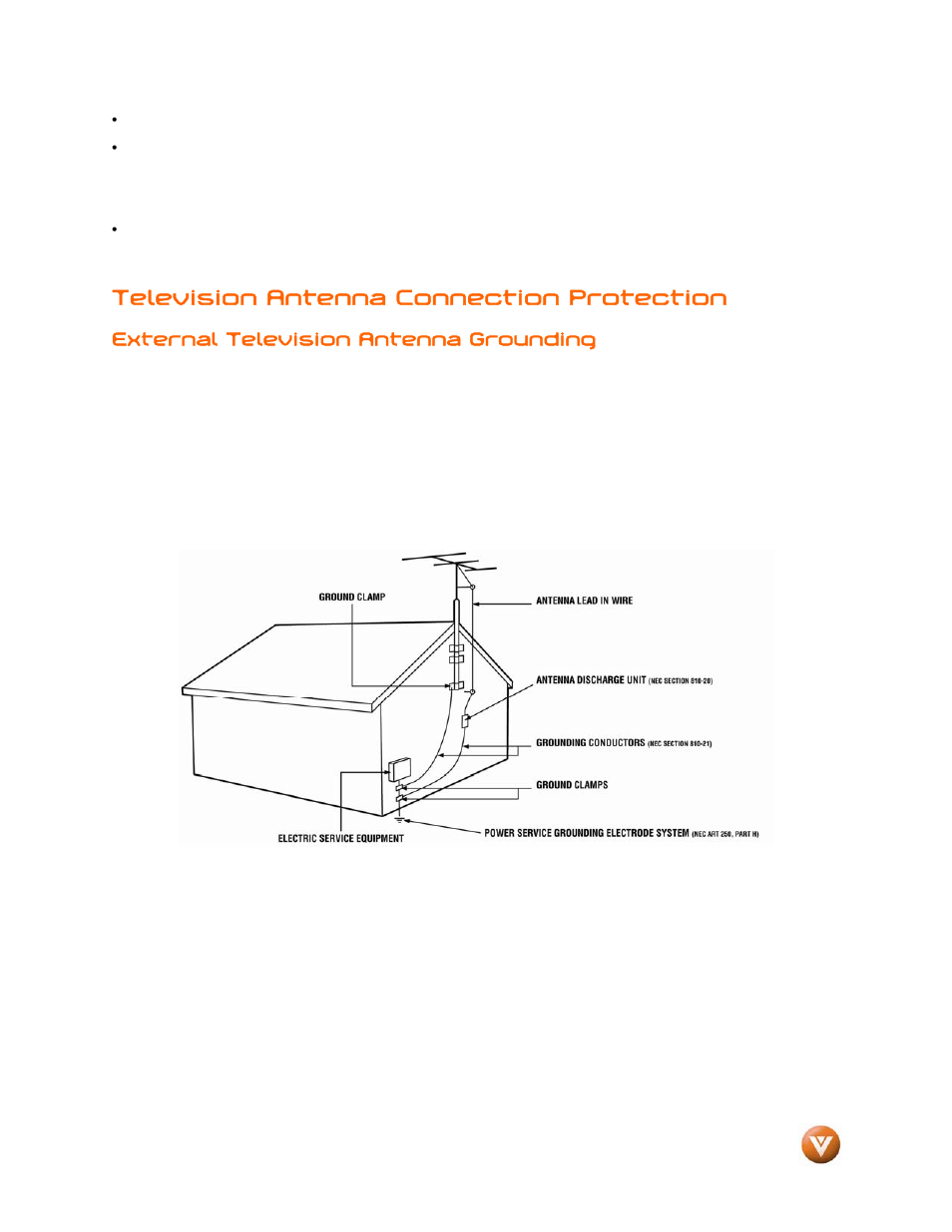 Television antenna connection protection, External television antenna grounding | Vizio VP504 FHDTV10A User Manual | Page 3 / 106
