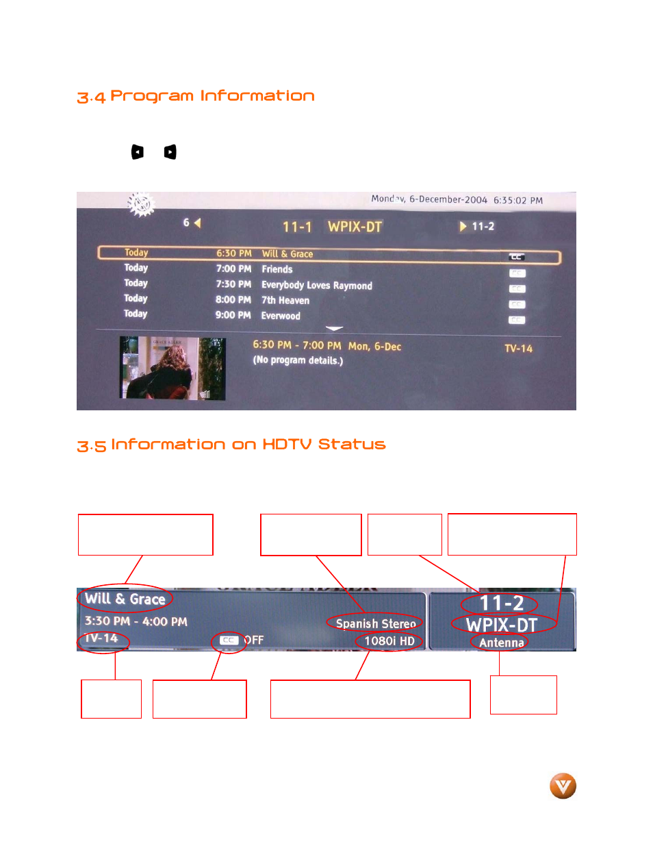 4 program information, 5 information on hdtv status | Vizio VP504 FHDTV10A User Manual | Page 38 / 106