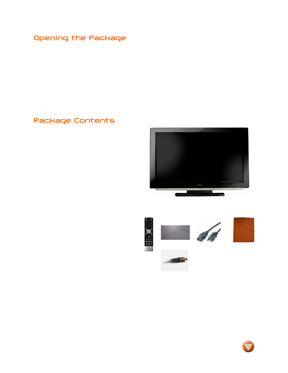 Opening the package, Package contents | Vizio VP504 FHDTV10A User Manual | Page 4 / 106