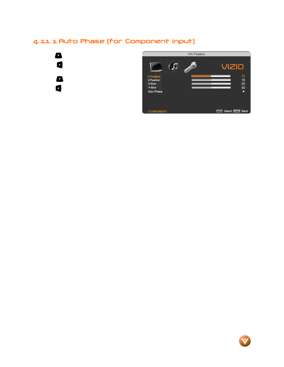 1 auto phase (for component input) | Vizio VP504 FHDTV10A User Manual | Page 65 / 106