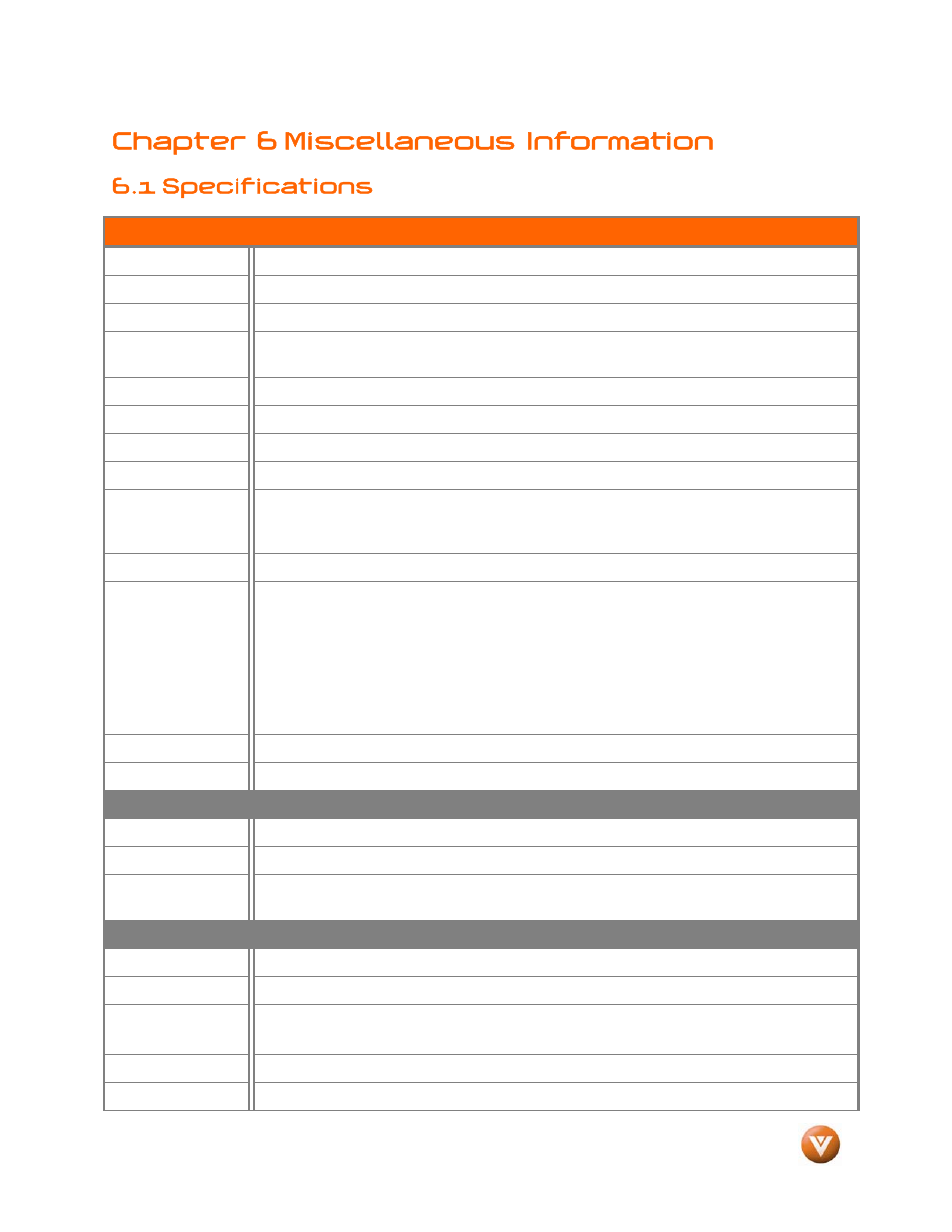Chapter 6 miscellaneous information, 1 specifications | Vizio VP504 FHDTV10A User Manual | Page 76 / 106
