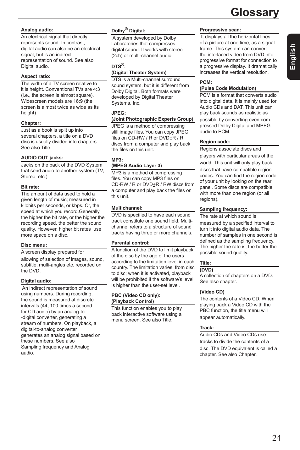 Glossary, Eng lis h | Vizio SD4200KU User Manual | Page 25 / 28
