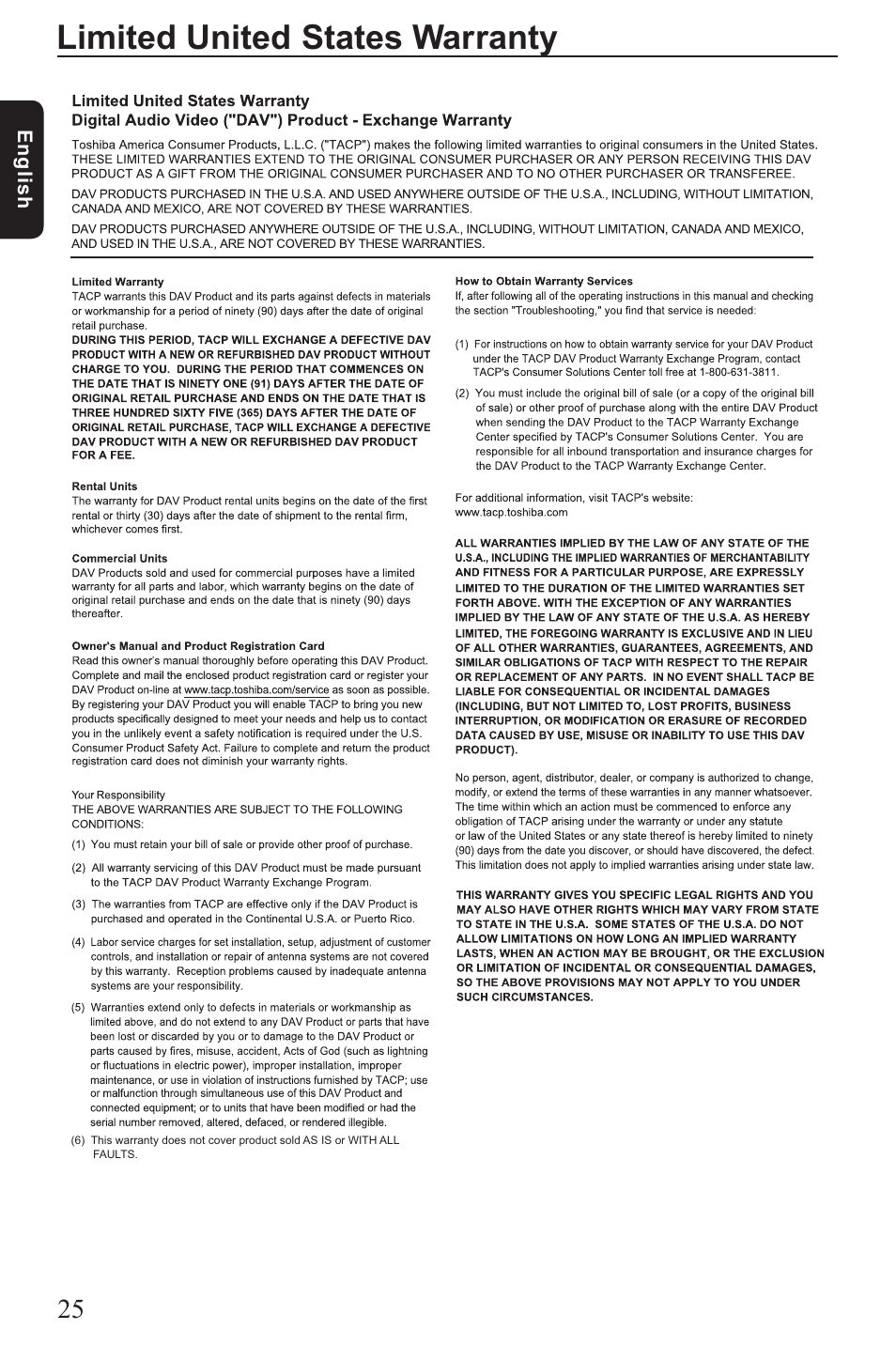 Limited united states warranty | Vizio SD4200KU User Manual | Page 26 / 28