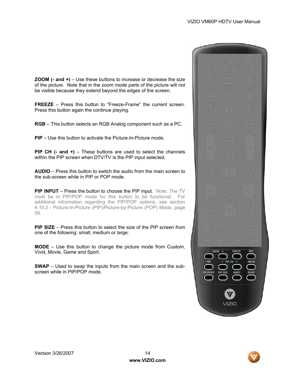 Vizio VM60P User Manual | Page 14 / 75